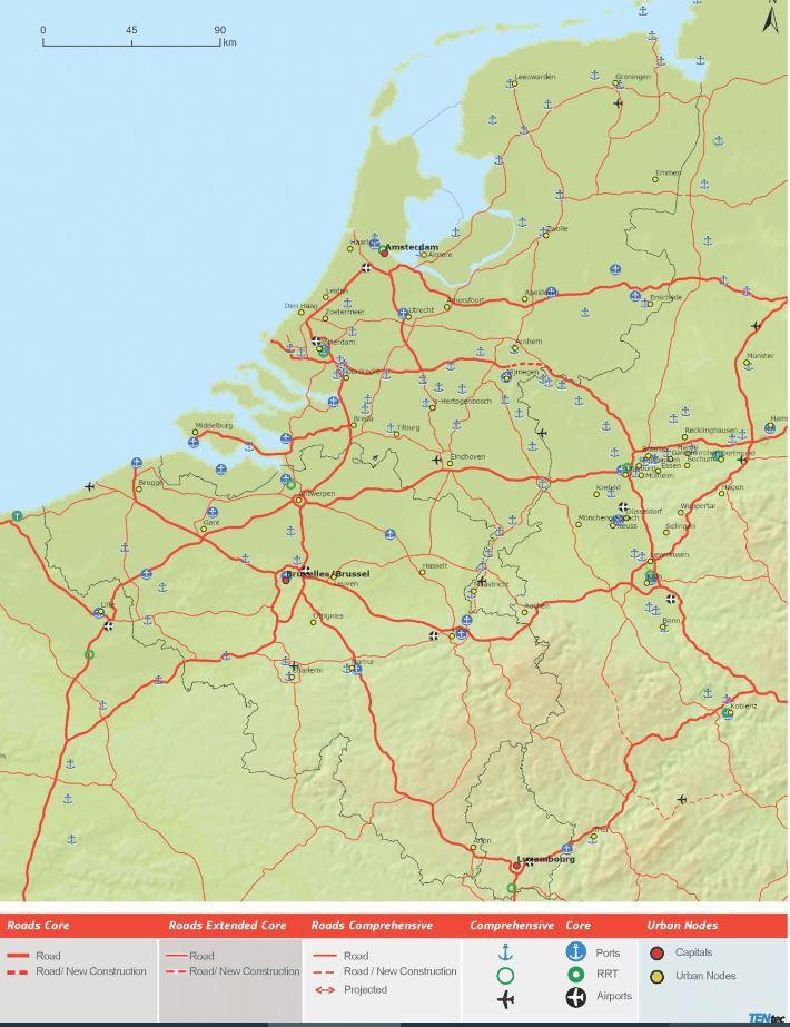 Wegen verbinden Nederland, Luxemburg, België