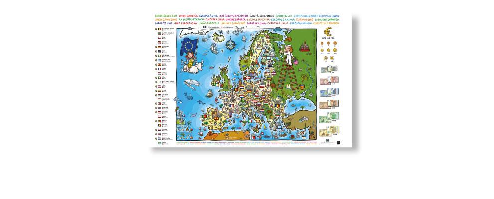 kaart voor kinderen met nationale kenmerken en tradities van elk land weergegeven in miniatuurvorm